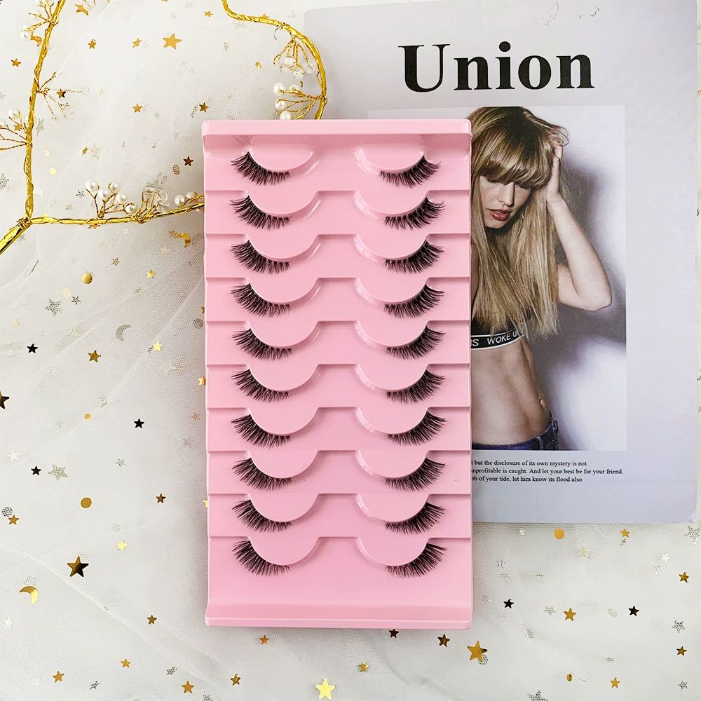 Half Lashes Natural Look Wispy Cat Eye Lashes 13 mm Clear Band Accent Short False Eyelashes that Look Like Extensions 10 Pairs