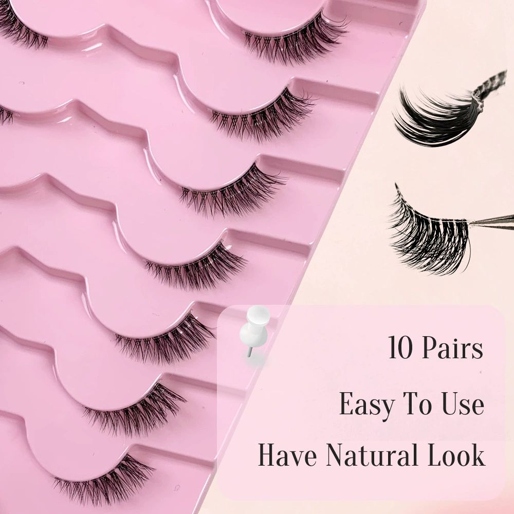 Half Lashes Natural Look Wispy Cat Eye Lashes 13 mm Clear Band Accent Short False Eyelashes that Look Like Extensions 10 Pairs