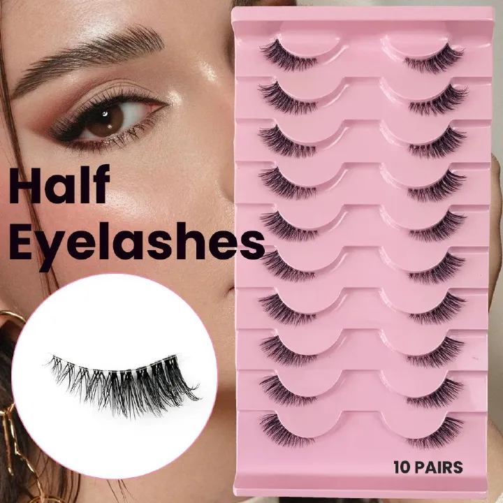 Half Lashes Natural Look Wispy Cat Eye Lashes 13 mm Clear Band Accent Short False Eyelashes that Look Like Extensions 10 Pairs