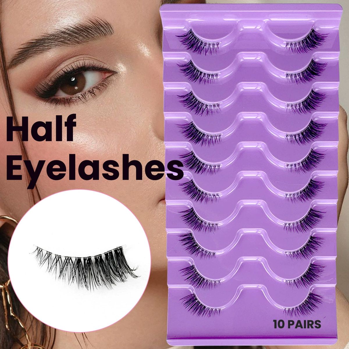 Half Lashes Natural Look Wispy False Eyelashes 15MM 3D Fluffy Faux Mink Lashes Wispy Cat Eye Lashes Look Like Extensions Curly Soft Fake Lashes 10 Pairs