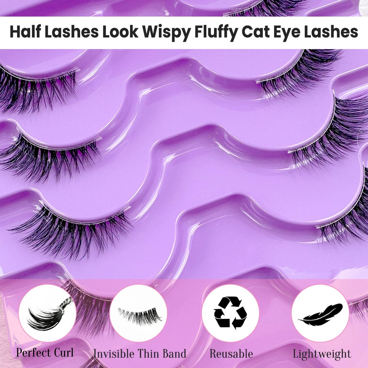 Half Lashes Natural Look Wispy False Eyelashes 15MM 3D Fluffy Faux Mink Lashes Wispy Cat Eye Lashes Look Like Extensions Curly Soft Fake Lashes 10 Pairs
