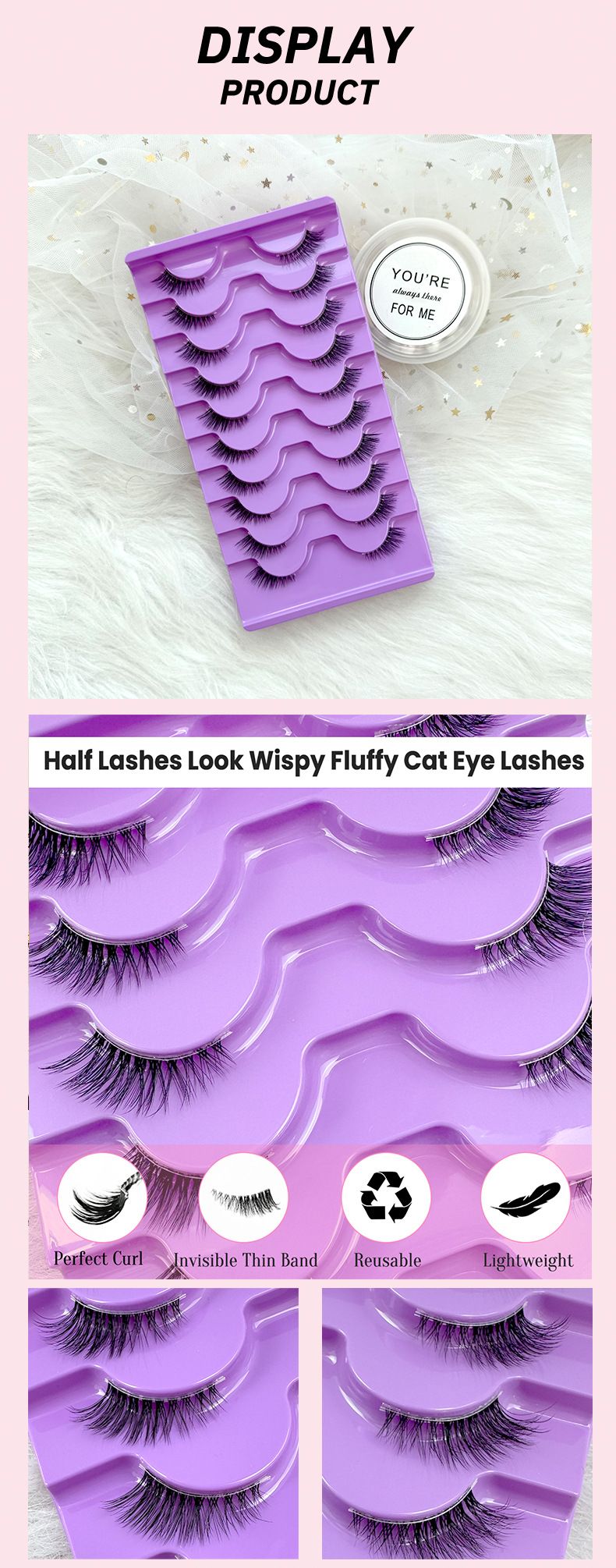 Half Lashes Natural Look Wispy False Eyelashes 15MM 3D Fluffy Faux Mink Lashes Wispy Cat Eye Lashes Look Like Extensions Curly Soft Fake Lashes 10 Pairs