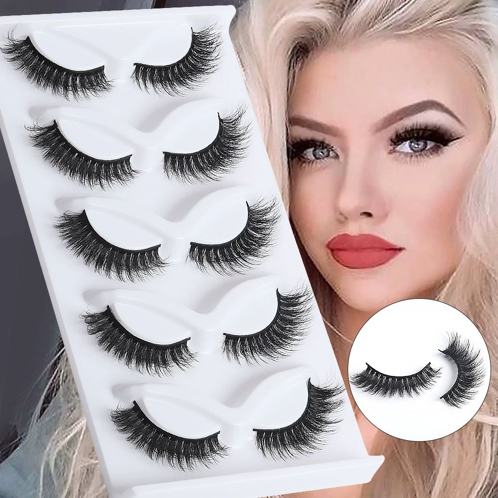 False Eyelashes Mink Lashes Fluffy Dramatic 20mm Long Faux Mink Eyelashes D Curl Wispy Fake Lashes Pack Look Like Extension