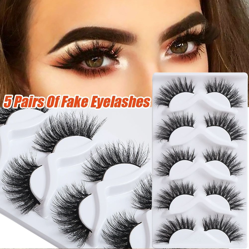 False Eyelashes Mink Lashes Fluffy Dramatic 20mm Long Faux Mink Eyelashes D Curl Wispy Fake Lashes Pack Look Like Extension