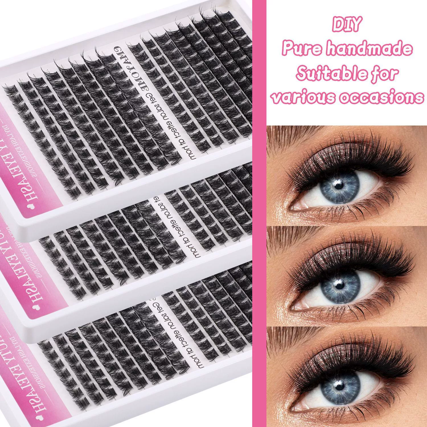 Lash Clusters Kit with Bottom Lashes Extension 120D Thick Volume Cluster Lashes Waterproof Cluster Eyelash Extensions Kit D Curl Eyelash Extension Kit Fluffy 10-18 mm Individual Lashes view 2
