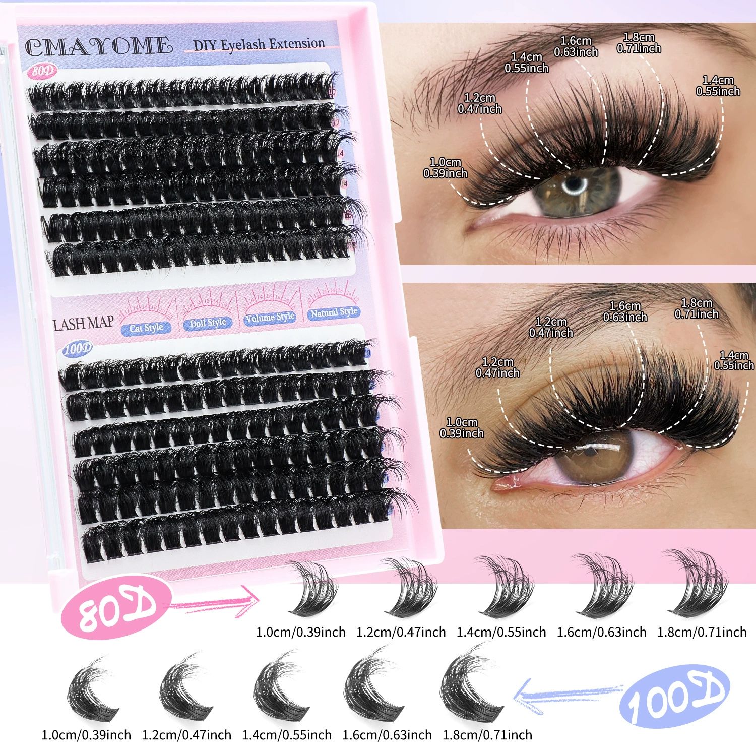 Eyelash Clusters Fluffy Cluster Eyelash Extensions 14-20mm Wispy Lash Clusters 100D+150D+200D Mixed Volume Individual Lashes 240pcs Cluster Lash DIY Lash Extension by Self