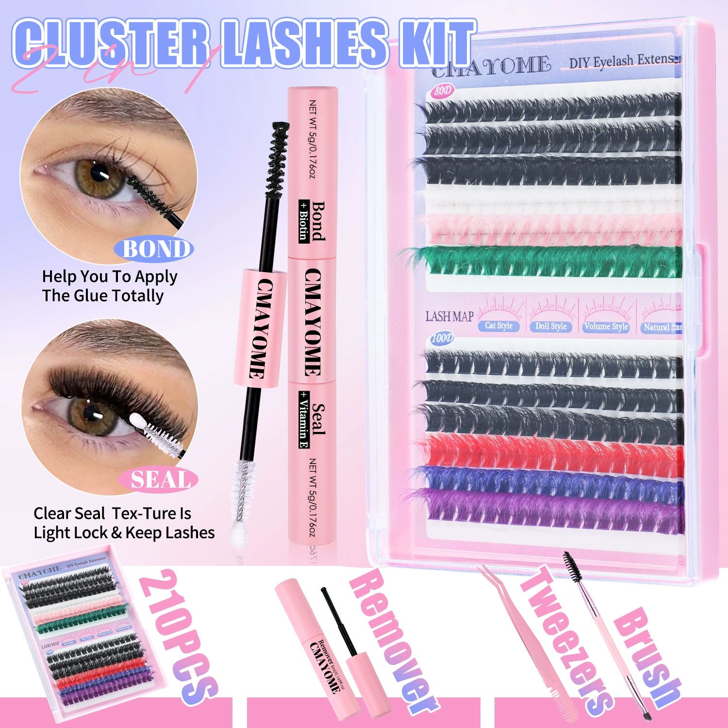 Eyelash Clusters Fluffy Cluster Eyelash Extensions 14-20mm Wispy Lash Clusters 100D+150D+200D Mixed Volume Individual Lashes 240pcs Cluster Lash DIY Lash Extension by Self