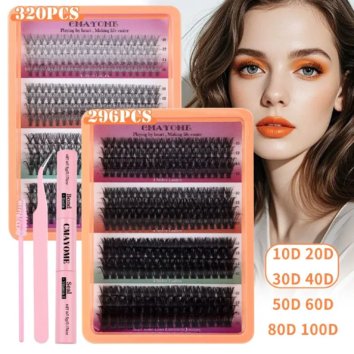 Lash Extension Kit Manga Lash Clusters Kit Wispy Eyelash Clusters with Bottom Lashes Anime Individual Lashes 12-20mm 100D Volume Eyelash Extension Kit Bond, Seal and Tweezers