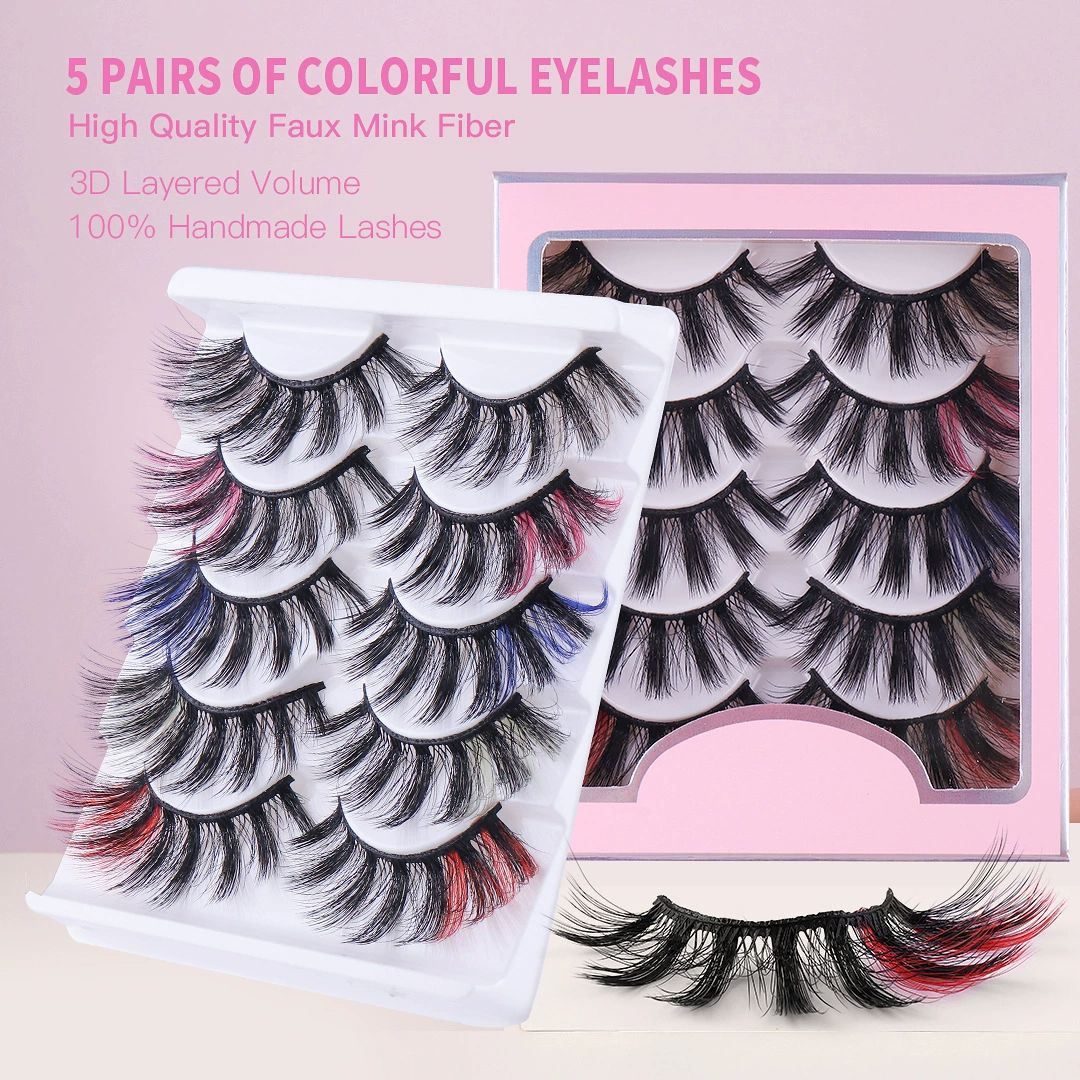 Lashes Pack 5 Pairs Fluffy Faux Mink Eyelashes Soft Handmade False Eye Lashes for Dramatic Makeup view 2