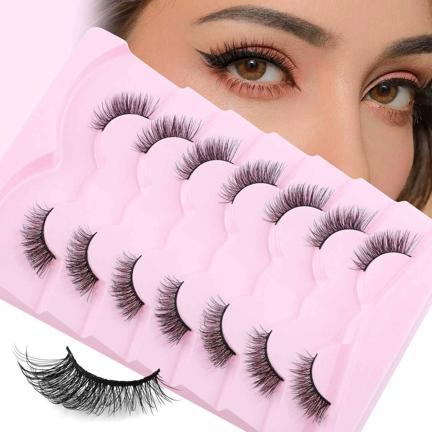Natural Lashes Half Lashes Natural Look False Wispy Eyelashes Clear Band Lashes Pack 3D Faux Mink Lashes 7 Pairs