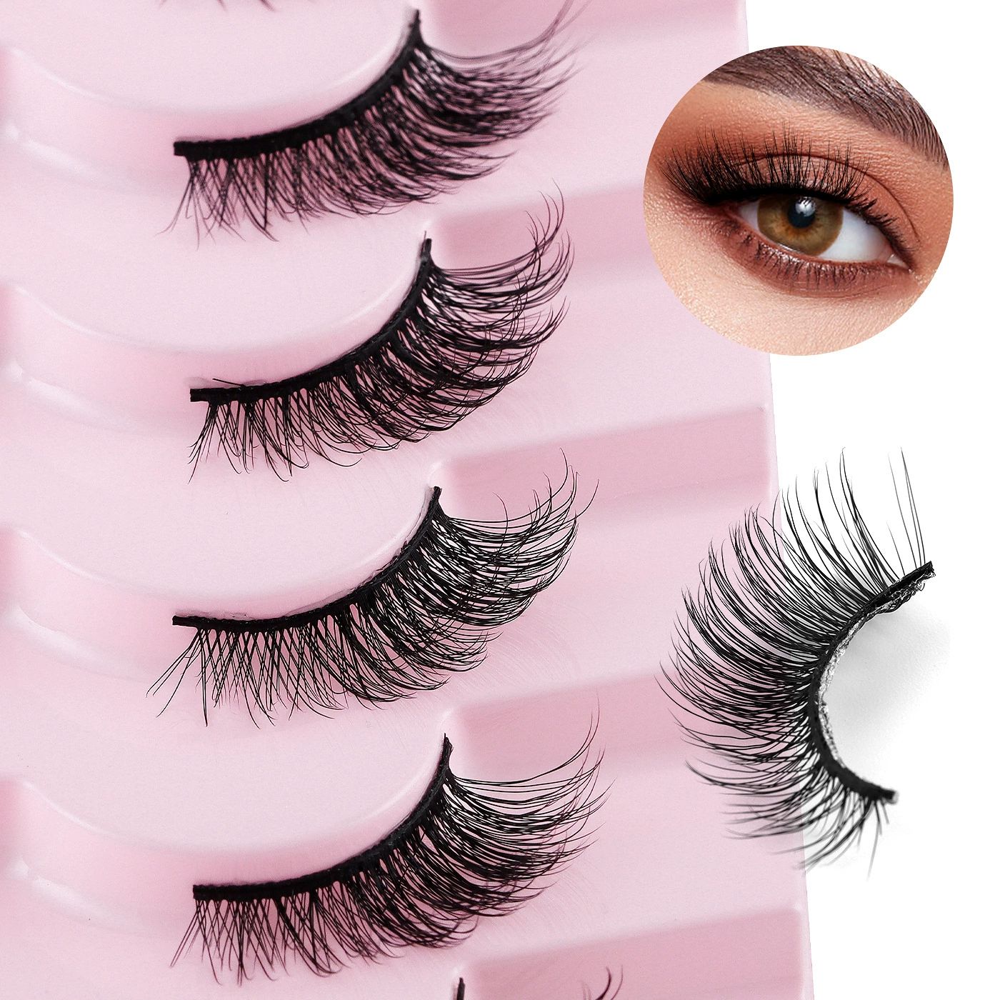 Natural Lashes Half Lashes Natural Look False Wispy Eyelashes Clear Band Lashes Pack 3D Faux Mink Lashes 7 Pairs view 2
