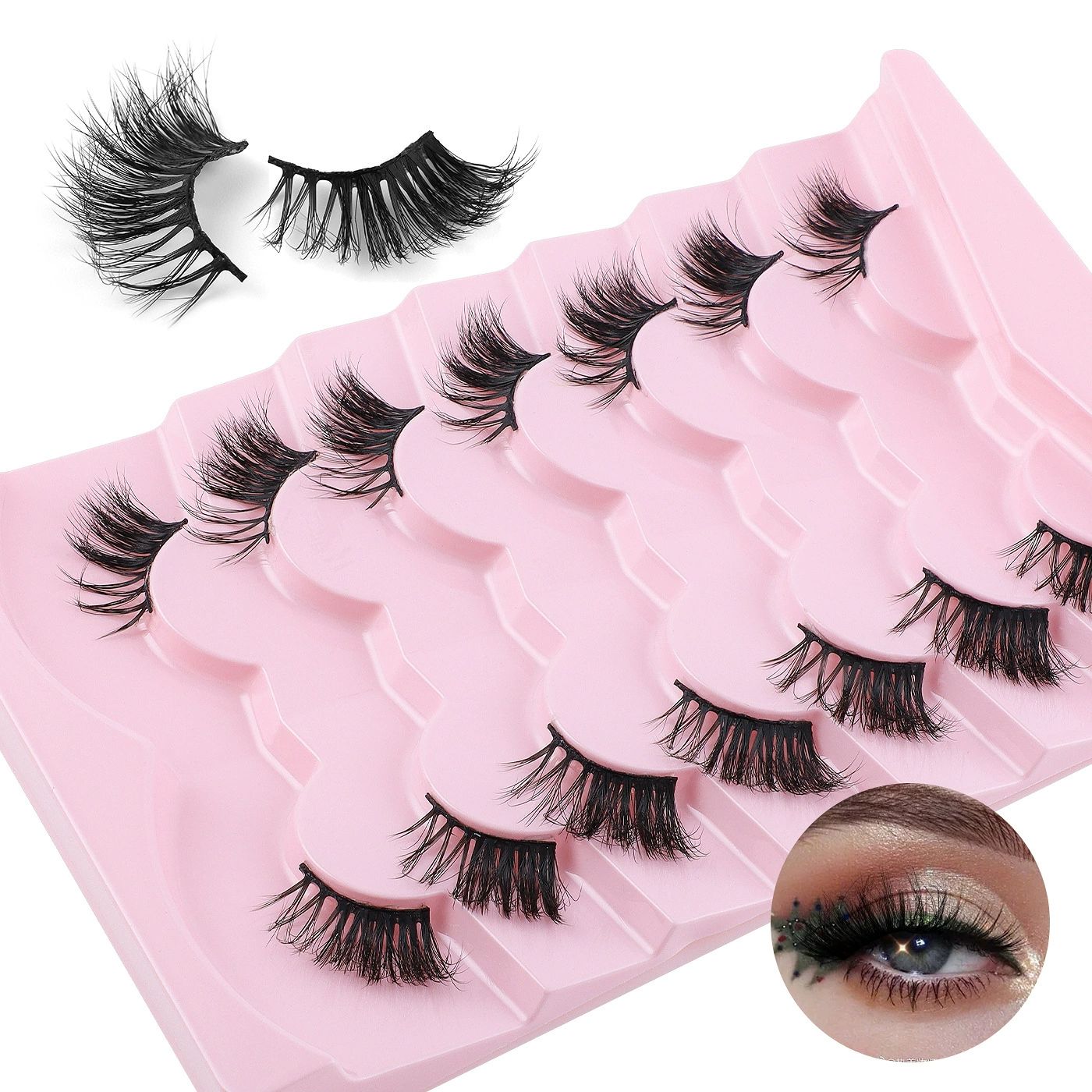 Natural Lashes Half Lashes Natural Look False Wispy Eyelashes Clear Band Lashes Pack 3D Faux Mink Lashes 7 Pairs view 8