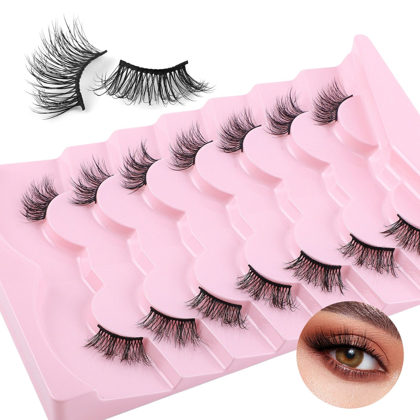 Natural Lashes Half Lashes Natural Look False Wispy Eyelashes Clear Band Lashes Pack 3D Faux Mink Lashes 7 Pairs view 7