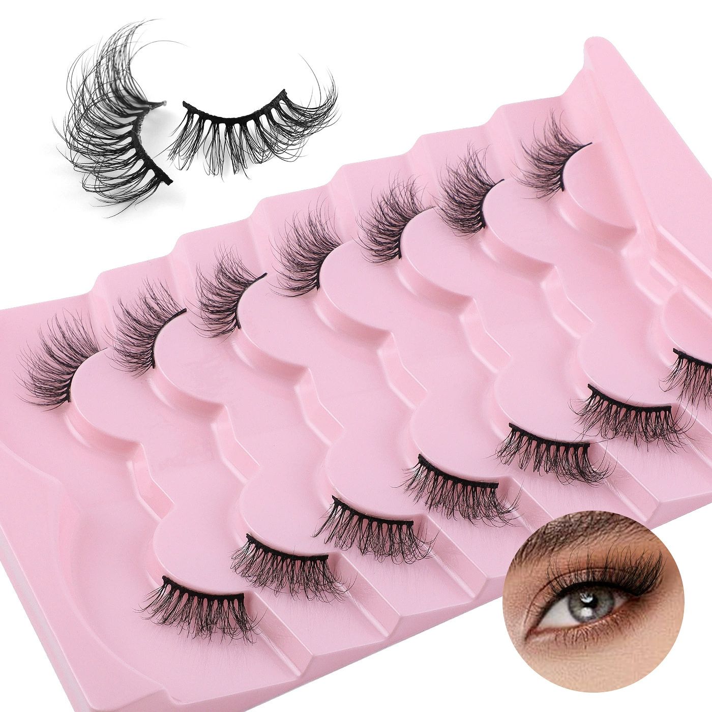 Natural Lashes Half Lashes Natural Look False Wispy Eyelashes Clear Band Lashes Pack 3D Faux Mink Lashes 7 Pairs view 9