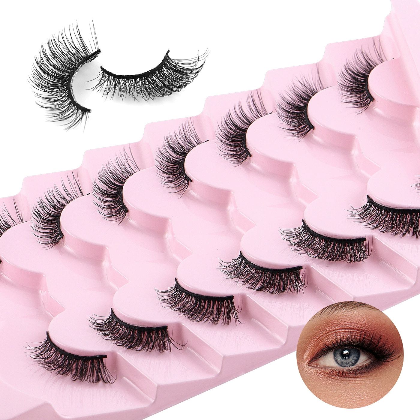 Natural Lashes Half Lashes Natural Look False Wispy Eyelashes Clear Band Lashes Pack 3D Faux Mink Lashes 7 Pairs view 10