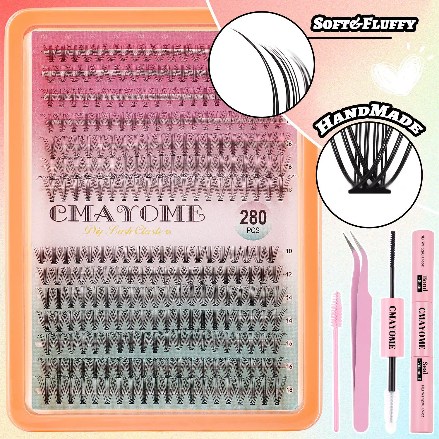Lash Clusters Kit Anime Eyelash Clusters Kit Wispy Cluster Eyelash Extension Kit DIY Lash Extension Kit 10-16mm Spiky Individual Lashes with Bond and Seal Lash Glue, Tweezers and Remover