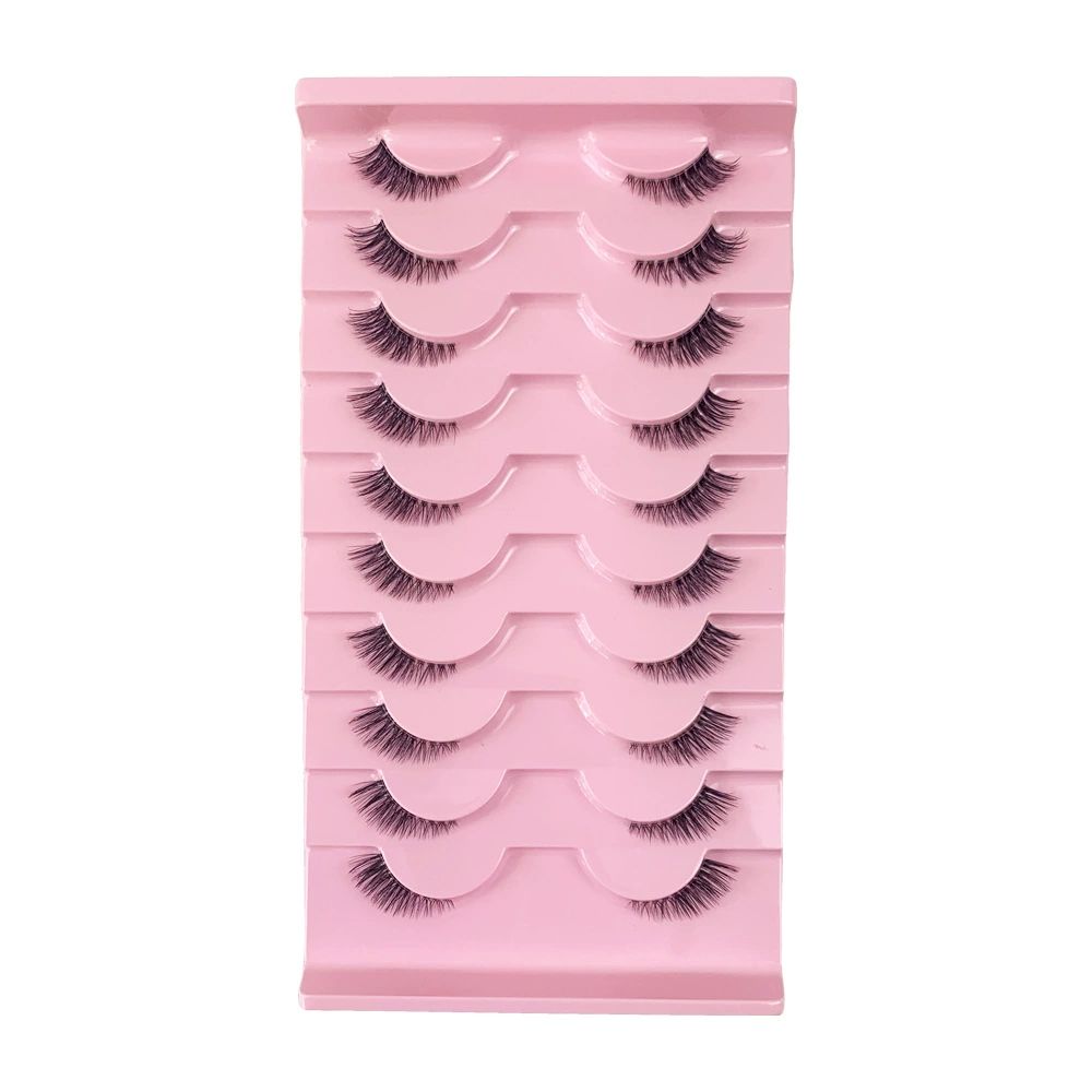 False Eyelashes with Clear Band 3D Fluffy Lashes Demi-wispies Natural Look Cat Eye Faux Mink Fluttery Eyelashes 15MM D Curl Eye Lashes Pack 7 Pairs