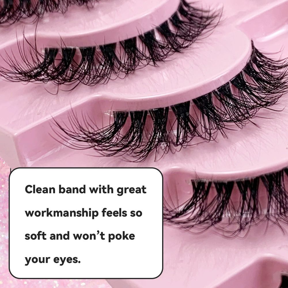 False Eyelashes with Clear Band 3D Fluffy Lashes Demi-wispies Natural Look Cat Eye Faux Mink Fluttery Eyelashes 15MM D Curl Eye Lashes Pack 7 Pairs