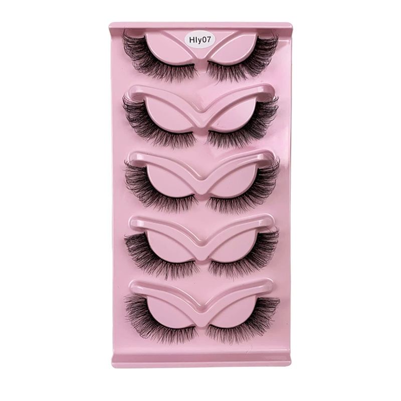 False Eyelashes with Clear Band 3D Fluffy Lashes Demi-wispies Natural Look Cat Eye Faux Mink Fluttery Eyelashes 15MM D Curl Eye Lashes Pack 7 Pairs
