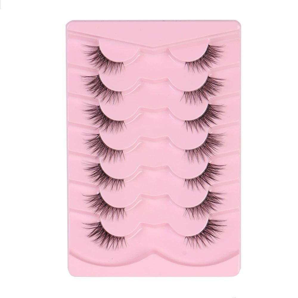 False Eyelashes with Clear Band 3D Fluffy Lashes Demi-wispies Natural Look Cat Eye Faux Mink Fluttery Eyelashes 15MM D Curl Eye Lashes Pack 7 Pairs