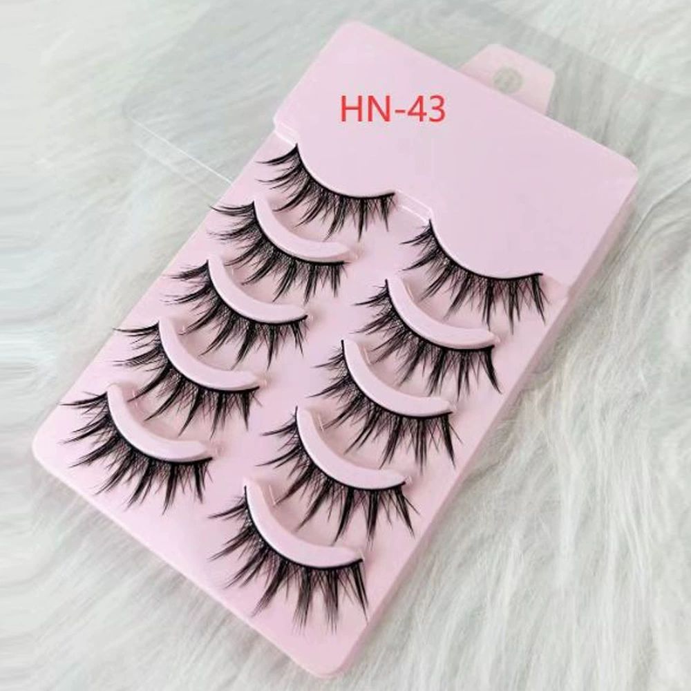 False Eyelashes with Clear Band 3D Fluffy Lashes Demi-wispies Natural Look Cat Eye Faux Mink Fluttery Eyelashes 15MM D Curl Eye Lashes Pack 7 Pairs