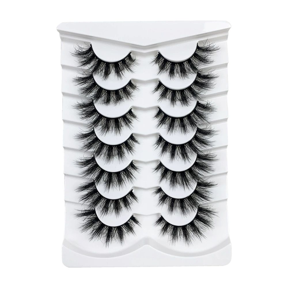False Eyelashes with Clear Band 3D Fluffy Lashes Demi-wispies Natural Look Cat Eye Faux Mink Fluttery Eyelashes 15MM D Curl Eye Lashes Pack 7 Pairs