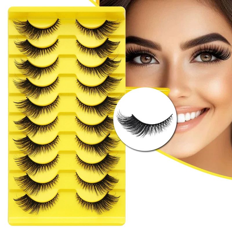 Natural Lashes Cat Eye False Eyelashes Wispy Mink Lashes that Look Like Extensions Fox Eye Lashes 9 Pairs