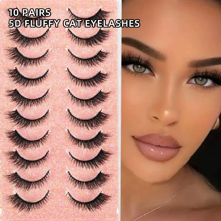 False Eyelashes 10 Pairs 3D Natural Wispy Lashes Cat Eye Lashes Mink Lashes Fluffy Thick And Soft Lashes