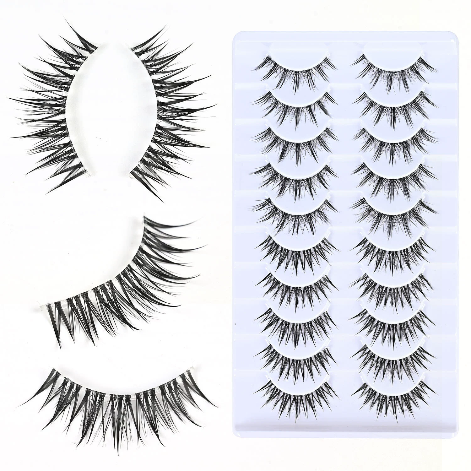 Manga Lashes Fluffy Faux Mink Lashes Natural Look 10 Pairs Asian False Eyelashes Pack Look Like Individual Clusters view 2