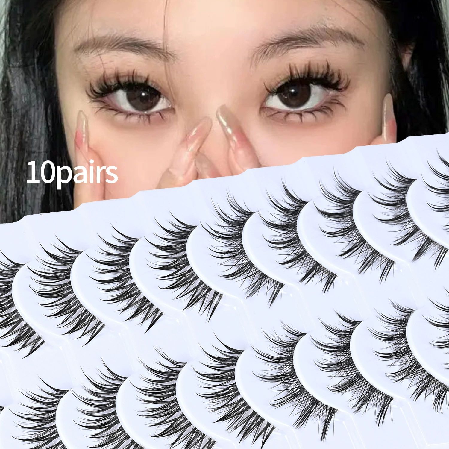 Manga Lashes Fluffy Faux Mink Lashes Natural Look 10 Pairs Asian False Eyelashes Pack Look Like Individual Clusters