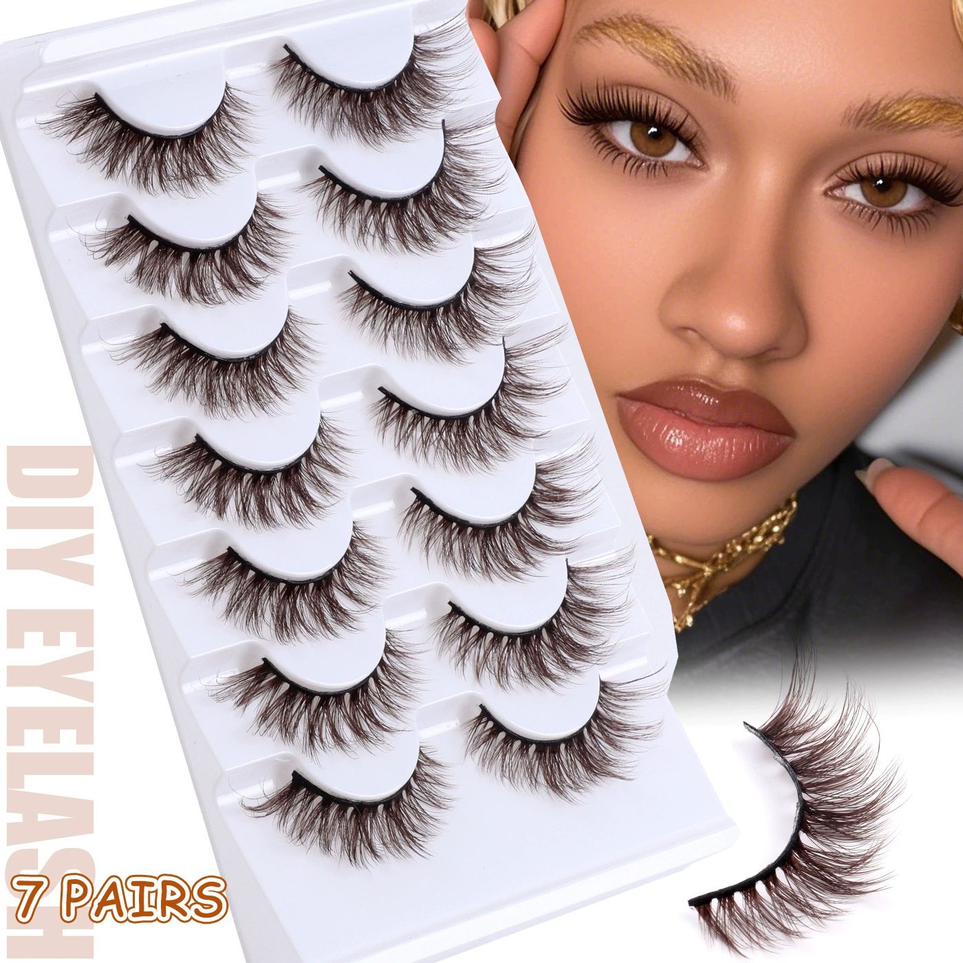 Brown Eyelashes Fairy Lashes Cat Eye Wispy False Eyelashes Strip Lashes Mink Flutter Strip Lashes Brown Fox Eye Long Volume Fake Eyelashes 7 Pairs