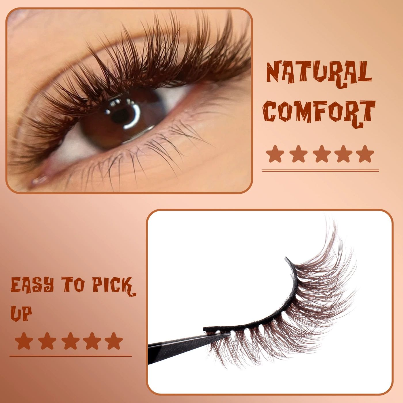 Brown Eyelashes Fairy Lashes Cat Eye Wispy False Eyelashes Strip Lashes Mink Flutter Strip Lashes Brown Fox Eye Long Volume Fake Eyelashes 7 Pairs view 3