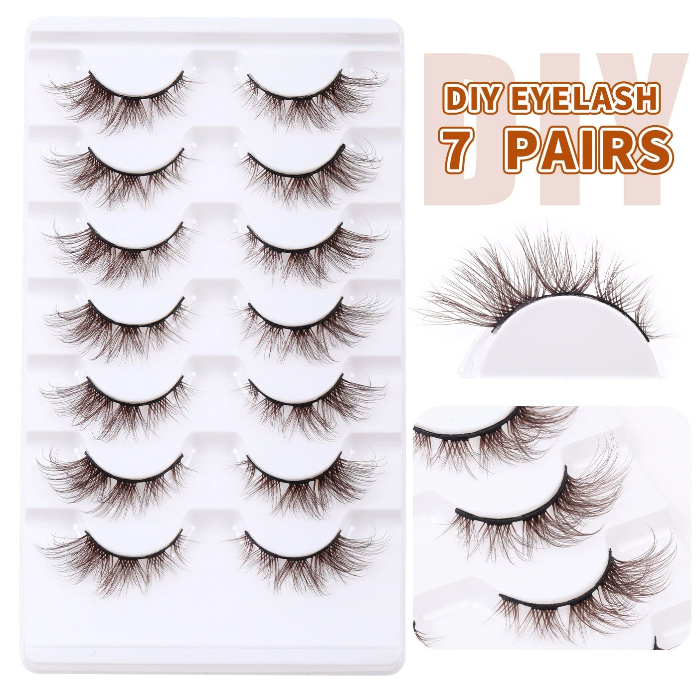 Brown Eyelashes Fairy Lashes Cat Eye Wispy False Eyelashes Strip Lashes Mink Flutter Strip Lashes Brown Fox Eye Long Volume Fake Eyelashes 7 Pairs view 6