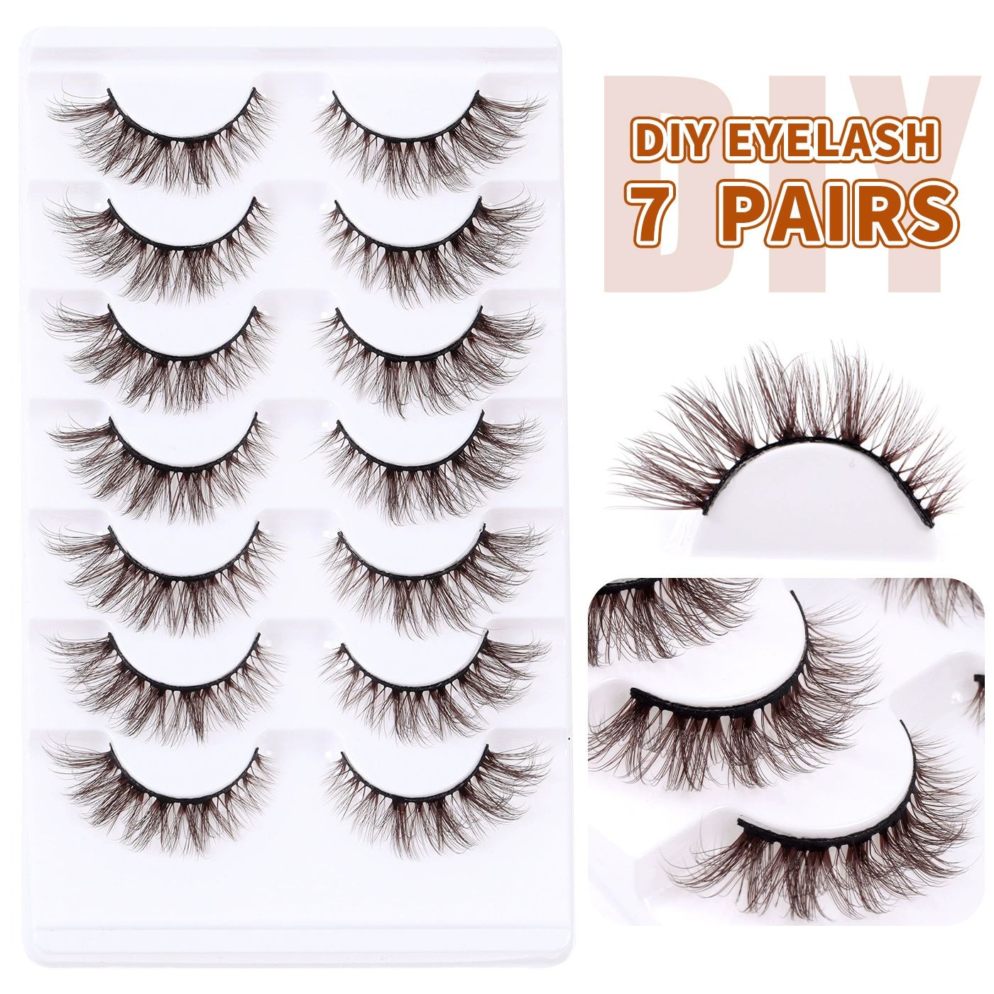 Brown Eyelashes Fairy Lashes Cat Eye Wispy False Eyelashes Strip Lashes Mink Flutter Strip Lashes Brown Fox Eye Long Volume Fake Eyelashes 7 Pairs view 7