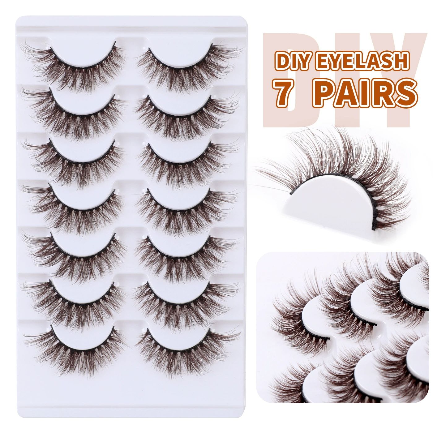 Brown Eyelashes Fairy Lashes Cat Eye Wispy False Eyelashes Strip Lashes Mink Flutter Strip Lashes Brown Fox Eye Long Volume Fake Eyelashes 7 Pairs view 5
