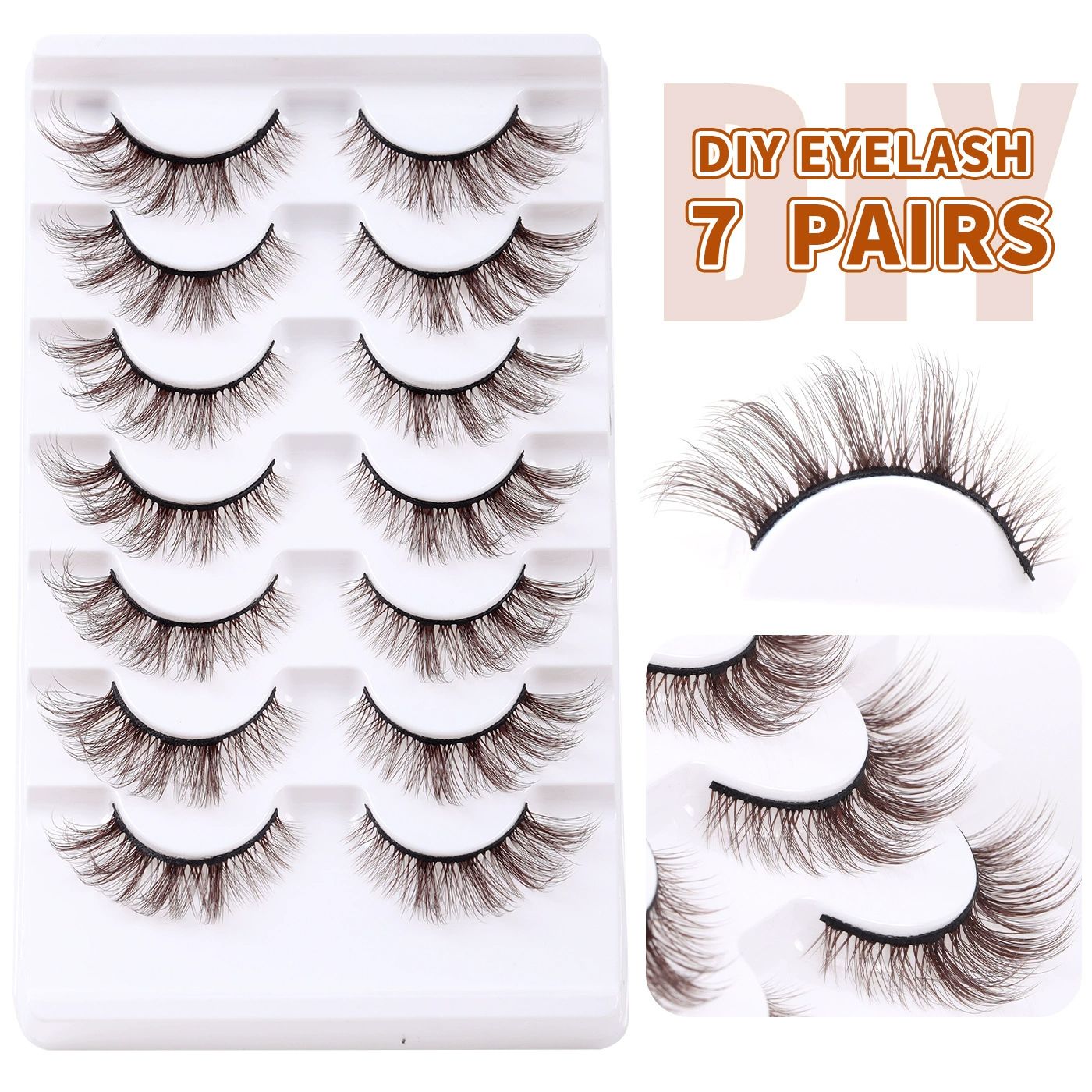 Brown Eyelashes Fairy Lashes Cat Eye Wispy False Eyelashes Strip Lashes Mink Flutter Strip Lashes Brown Fox Eye Long Volume Fake Eyelashes 7 Pairs view 8