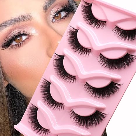Cat Eye Lashes Natural Look Fox False Eyelashes Gorgeous Wispy & Lightweight Faux Mink Lashes for Doll Eye Makeup 5 Pairs Pack (Charming)