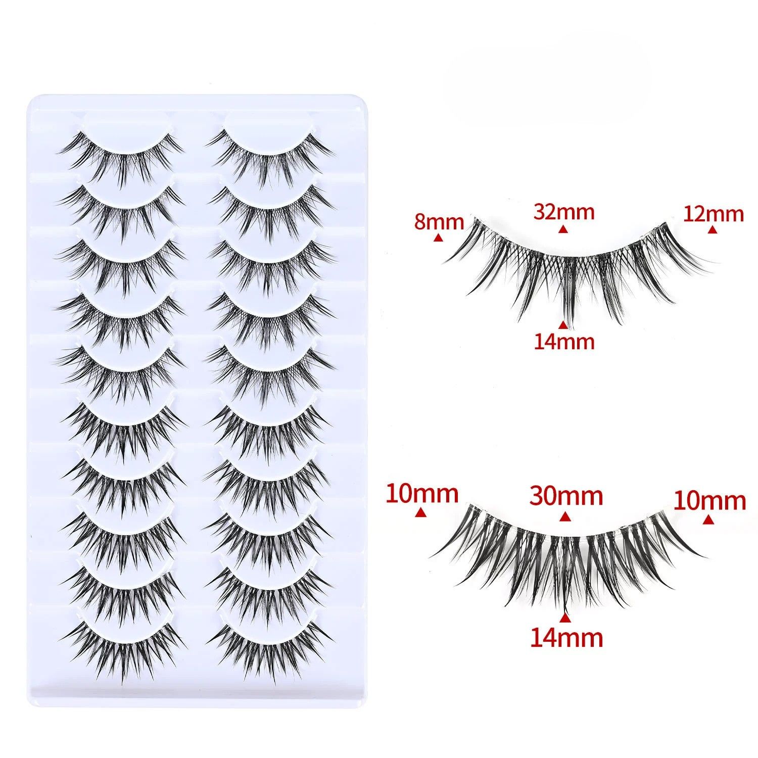 Manga Lashes Fluffy Faux Mink Lashes Natural Look 10 Pairs Asian False Eyelashes Pack Look Like Individual Clusters view 5