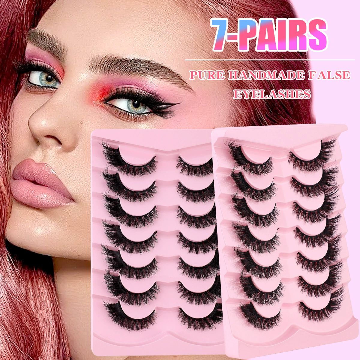 Mink Lashes Wispy 6D False Eyelashes 17mm Volume Cat Eye Lashes that Look Like Extensions Strip Lashes Pack