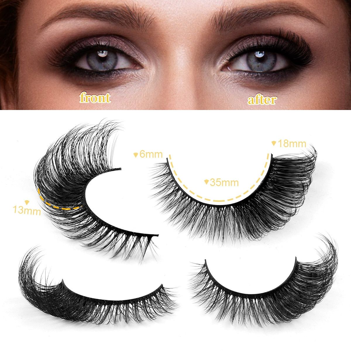 3D Mink False Eyelashes Natural Look 5 Pairs Wispy Fluffy Style Yellow Tray Cat view 2