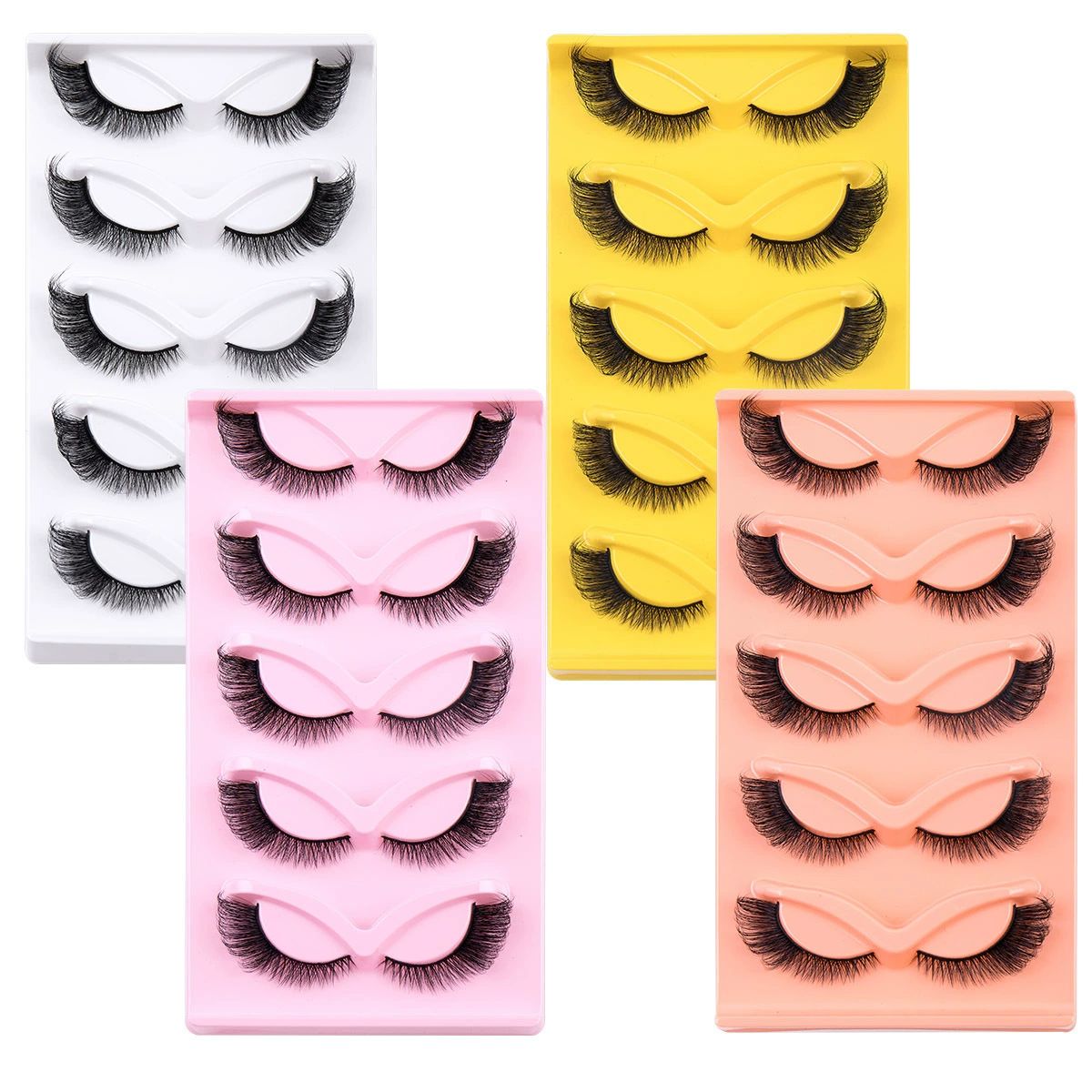 3D Mink False Eyelashes Natural Look 5 Pairs Wispy Fluffy Style Yellow Tray Cat view 4