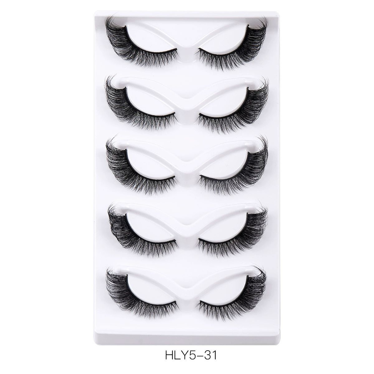 3D Mink False Eyelashes Natural Look 5 Pairs Wispy Fluffy Style Yellow Tray Cat view 6