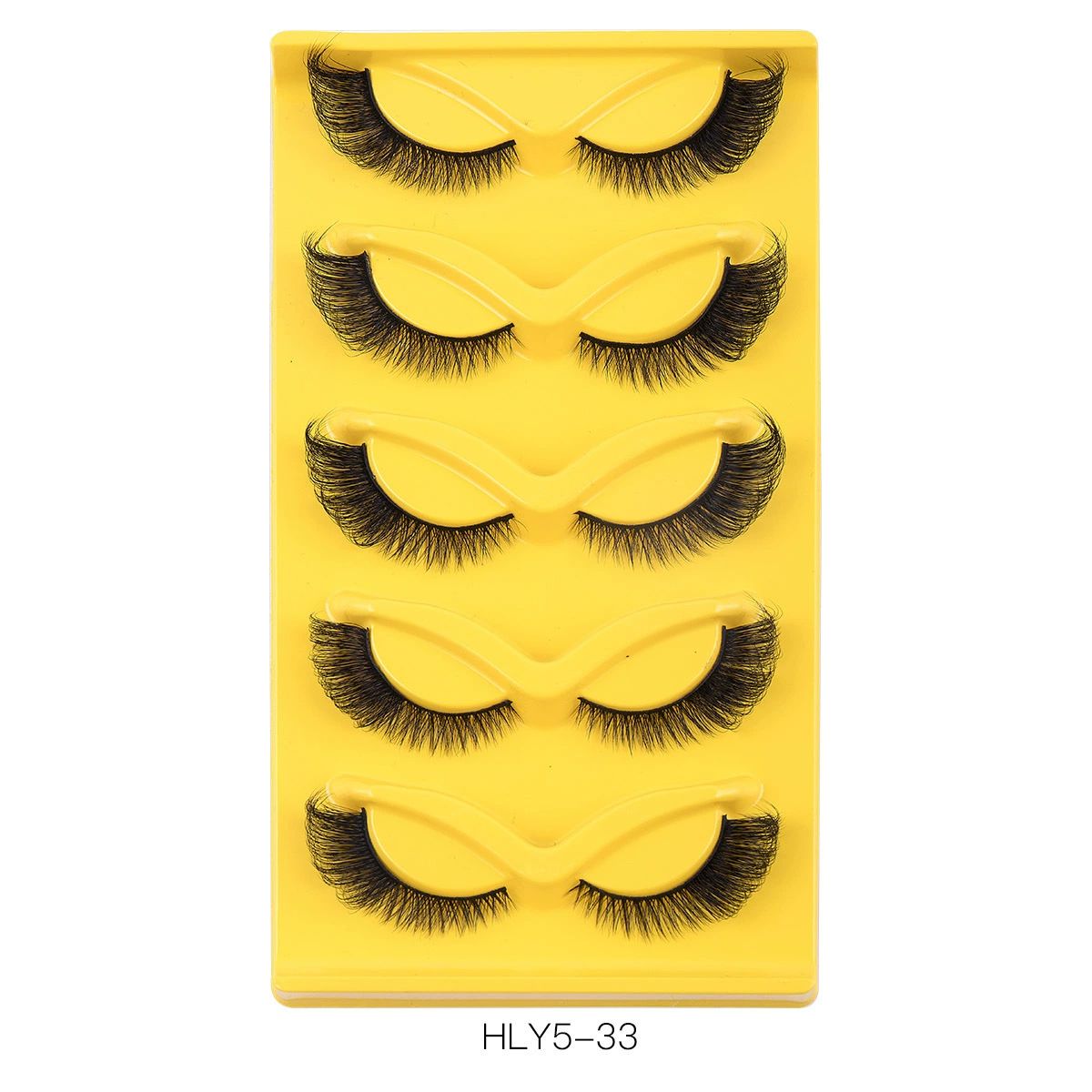 3D Mink False Eyelashes Natural Look 5 Pairs Wispy Fluffy Style Yellow Tray Cat view 8