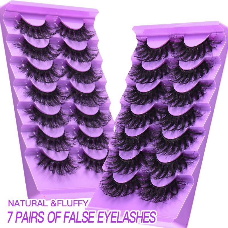 False Eyelashes,18mm Wispy Lashes,Fluffy Cat Eye Lashes,Thick Soft Curly Fake Creates a Darker,Fuller Look Lashes Natural Look,7 Pairs Pack (Thick) view 2