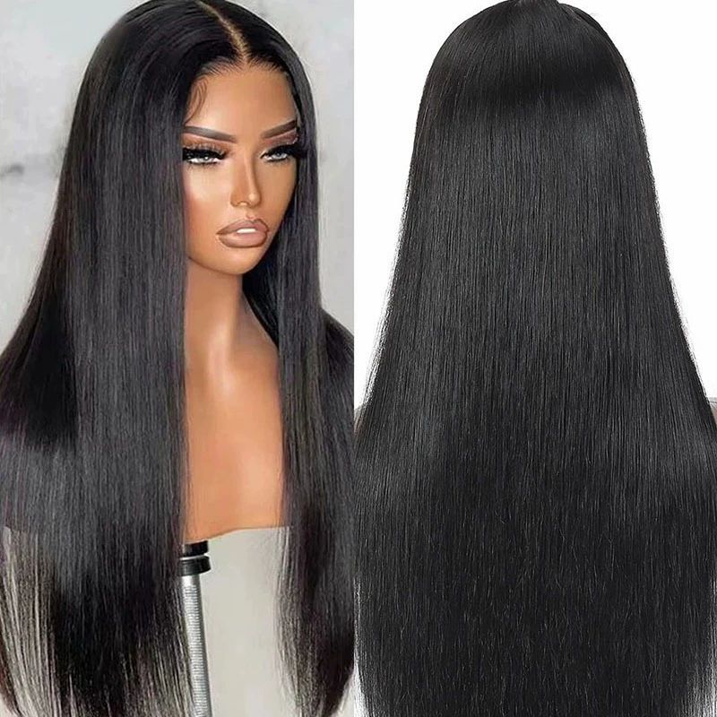 24 Inch Lace Front Wigs Human Hair Straight Wear and Go Glueless Wigs Human Hair Pre Plucked Pre Cut T Part HD Lace Front Wig 180% Density Black Layered Wig