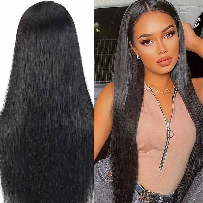 24 Inch Lace Front Wigs Human Hair Straight Wear and Go Glueless Wigs Human Hair Pre Plucked Pre Cut T Part HD Lace Front Wig 180% Density Black Layered Wig