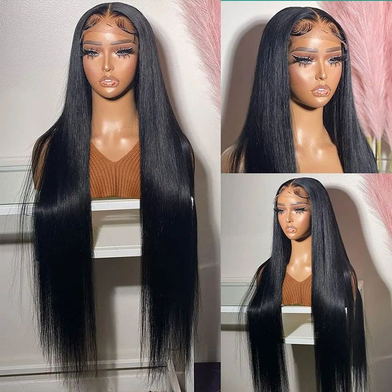 24 Inch Lace Front Wigs Human Hair Straight Wear and Go Glueless Wigs Human Hair Pre Plucked Pre Cut T Part HD Lace Front Wig 180% Density Black Layered Wig
