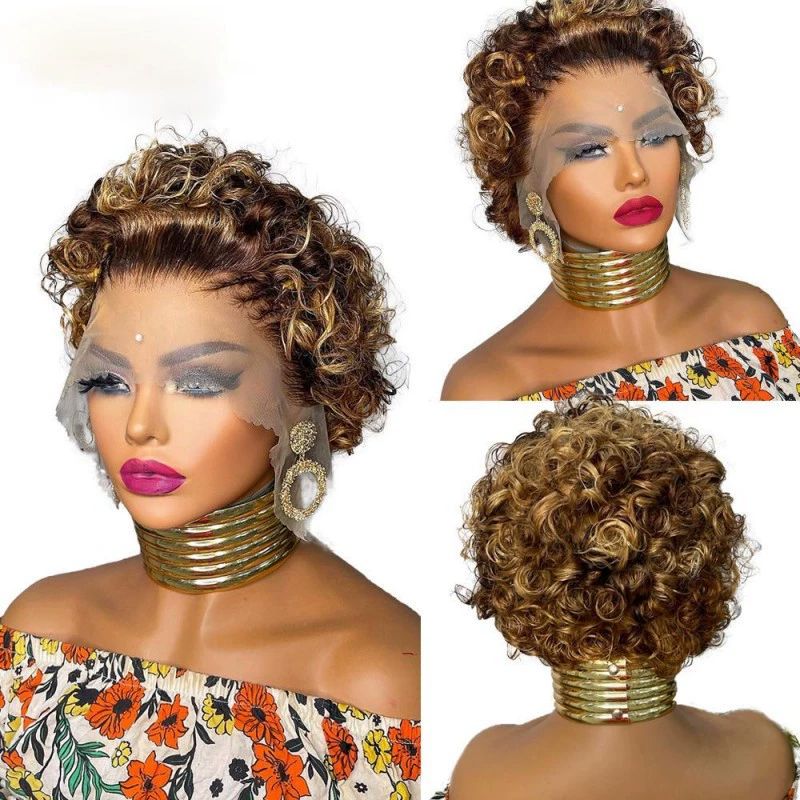 Unprocessed  Short Curly Pixie Cut Wig Human Hair,  Lace Front Human Hair Wigs for Black Women,  Layered Lightweight and Breathable Wig, Pixie Curly Wig WIth Lace Human Hair
