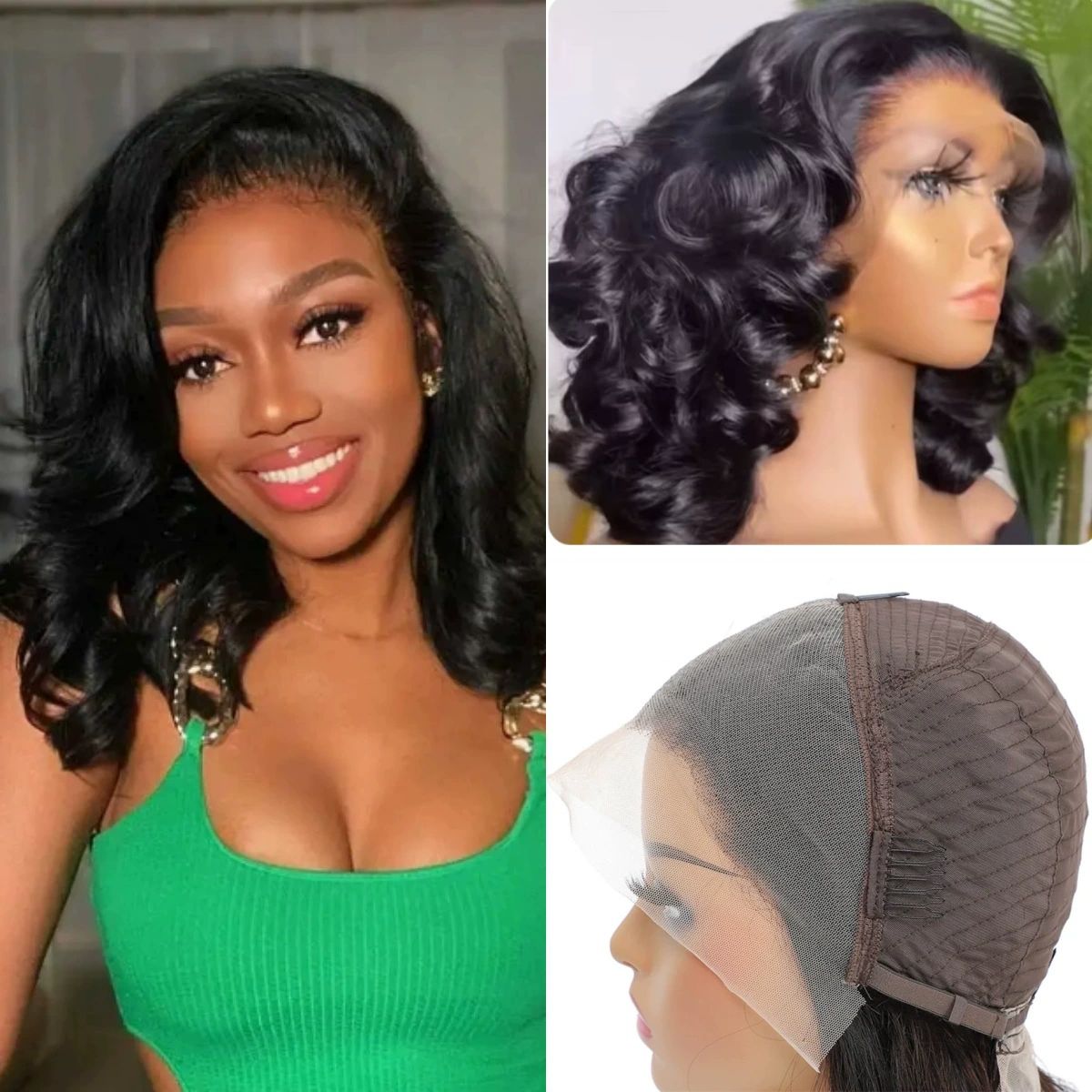 100% Human Hair Wigs Loose Wave Glueless Lace Front 12 Inches, Pre Cut Plucked Hd Lace Short Wig Ready To Go Natural Color Straight Bleached Knots Side Part Black Wigs