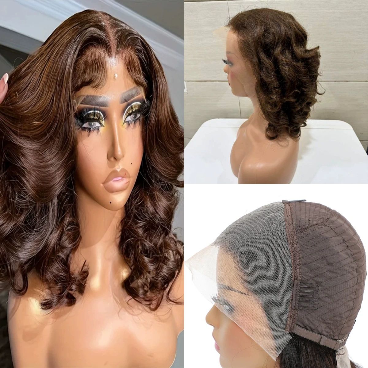 100% Human Hair Wigs Loose Wave Glueless Lace Front 12 Inches, Pre Cut Plucked Hd Lace Short Wig Ready To Go Natural Color Straight Bleached Knots Side Part Black Wigs